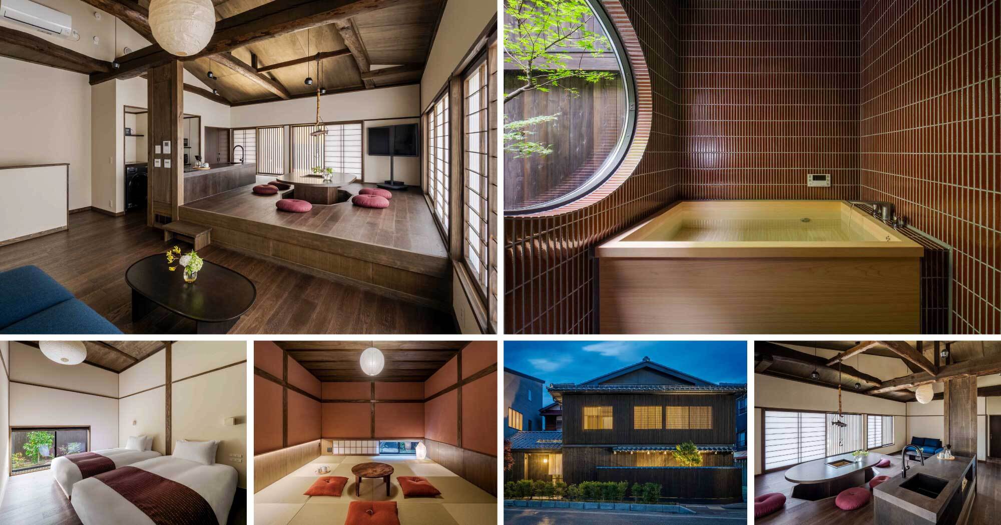 Collage of photos showcasing Nananohi machiya house in Takayama, Japan