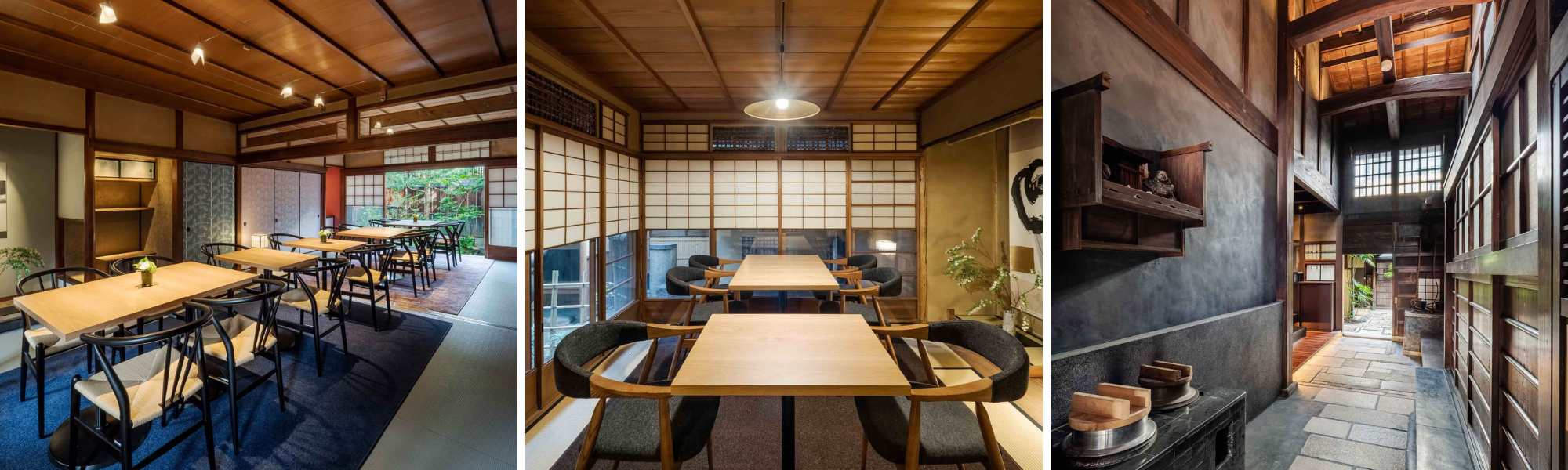 Interior view of rooms at THE MACHIYA LOUNGE in Kyoto, Japan.